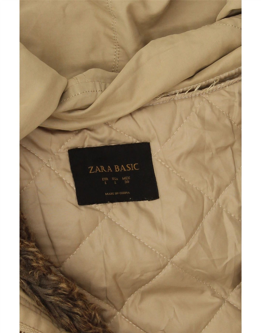 Женская парка Zara с капюшоном UK 16, большая бежевая