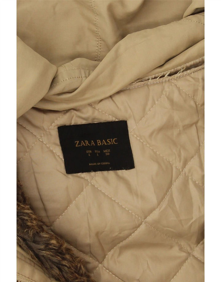 Женская парка Zara с капюшоном UK 16, большая бежевая