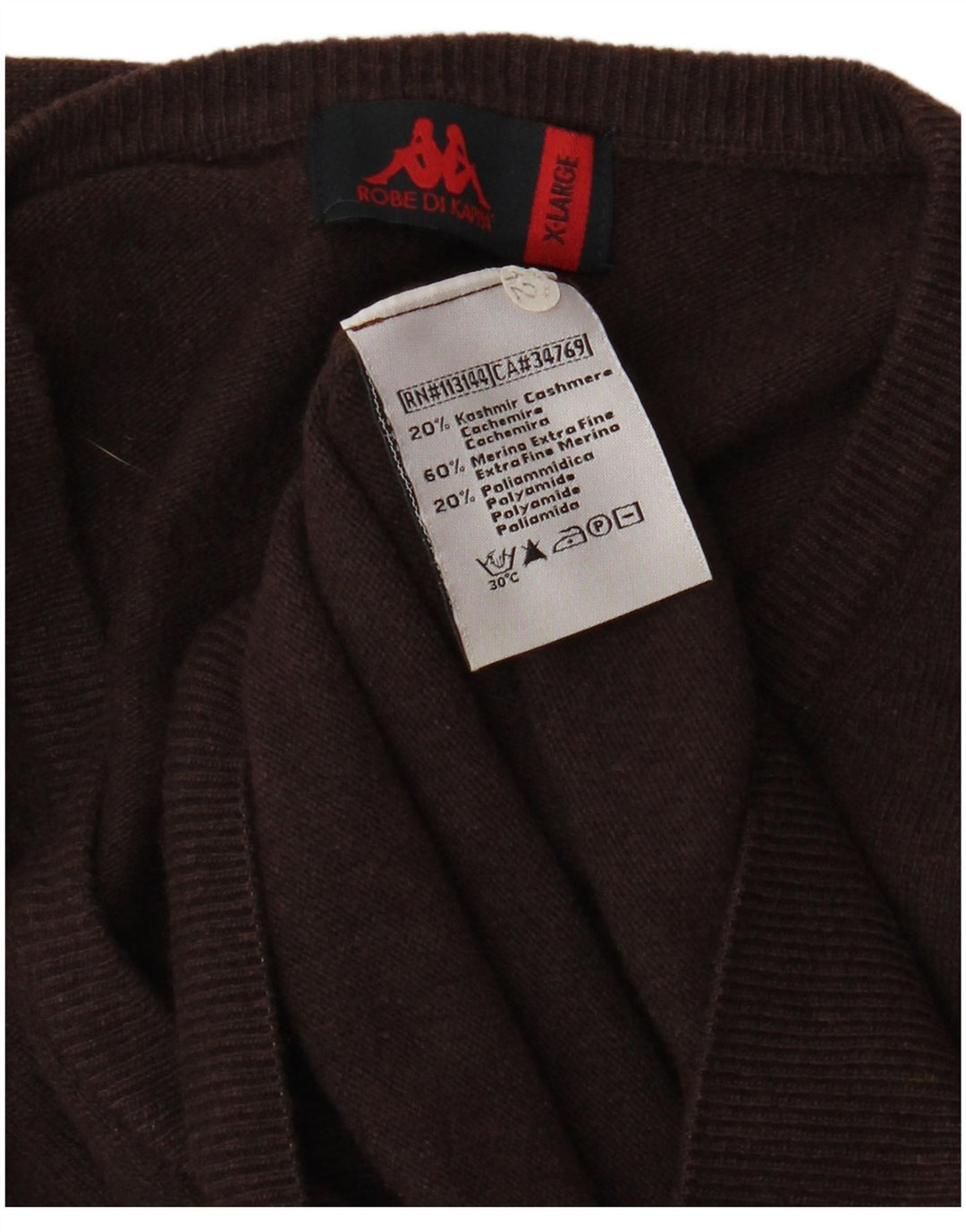 KAPPA Мужской джемпер с v-образным вырезом XL, коричневый, шерсть