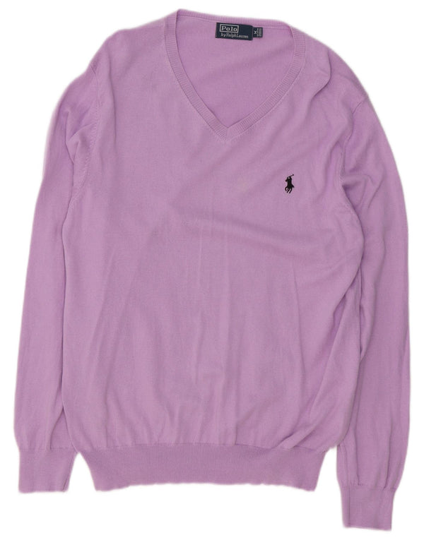 Мужской джемпер с v-образным вырезом Polo Ralph Lauren, хлопковый средний фиолетовый цвет