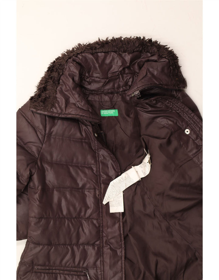 BENETTON Girls Padded Jacket 10-11 Years XL Brown Polyester Vintage Benetton and Second-Hand Benetton from Messina Hembry 
