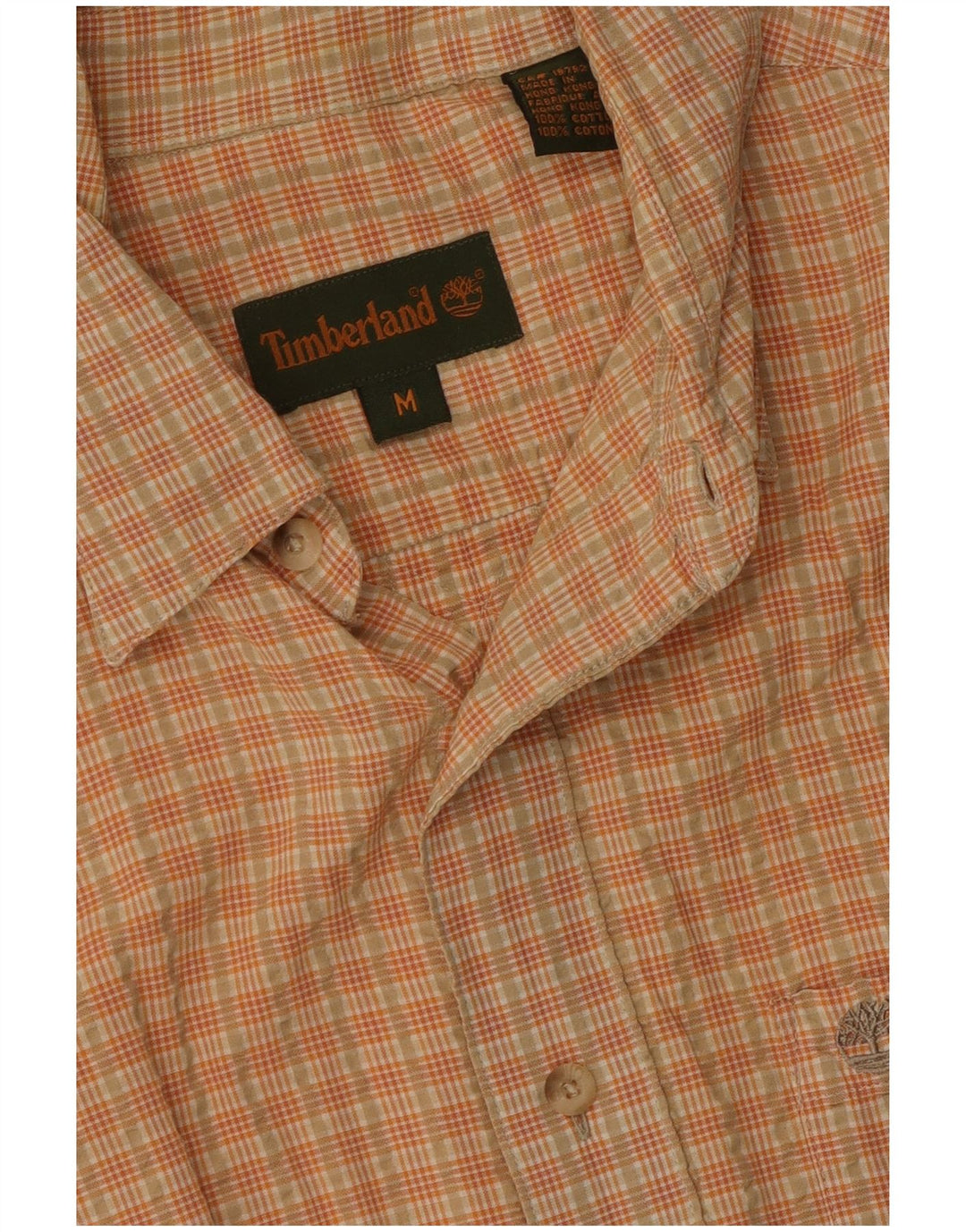 Мужская рубашка Timberland с коротким рукавом, хлопковая оранжевая клетка среднего размера