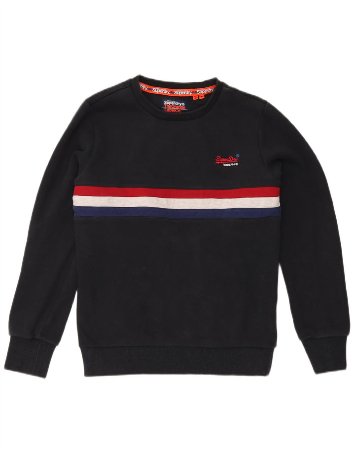 Мужской свитер Superdry, джемпер среднего размера, темно-синий, хлопок с цветными блоками