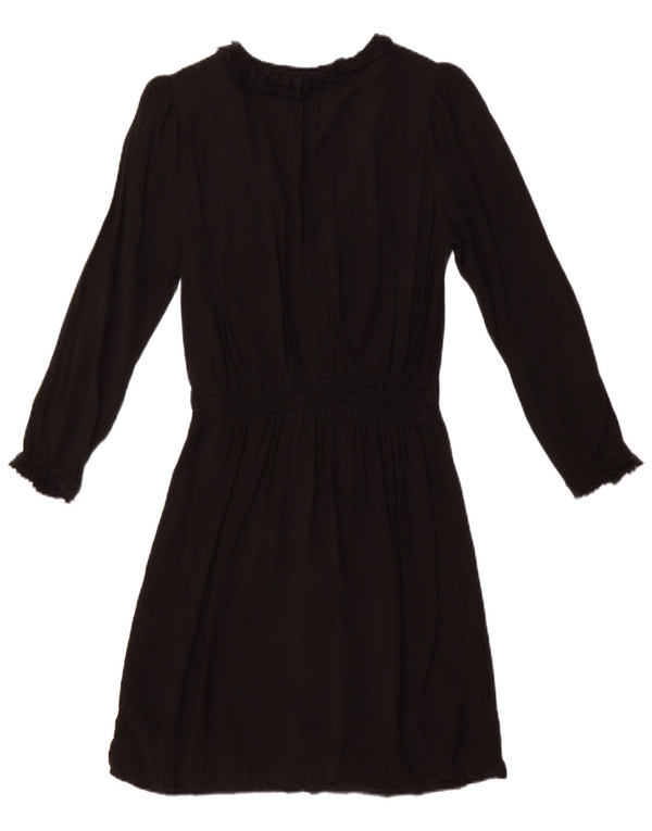 Женское платье трапециевидной формы с оборками спереди и длинными рукавами ZARA UK 12, средний черный цвет