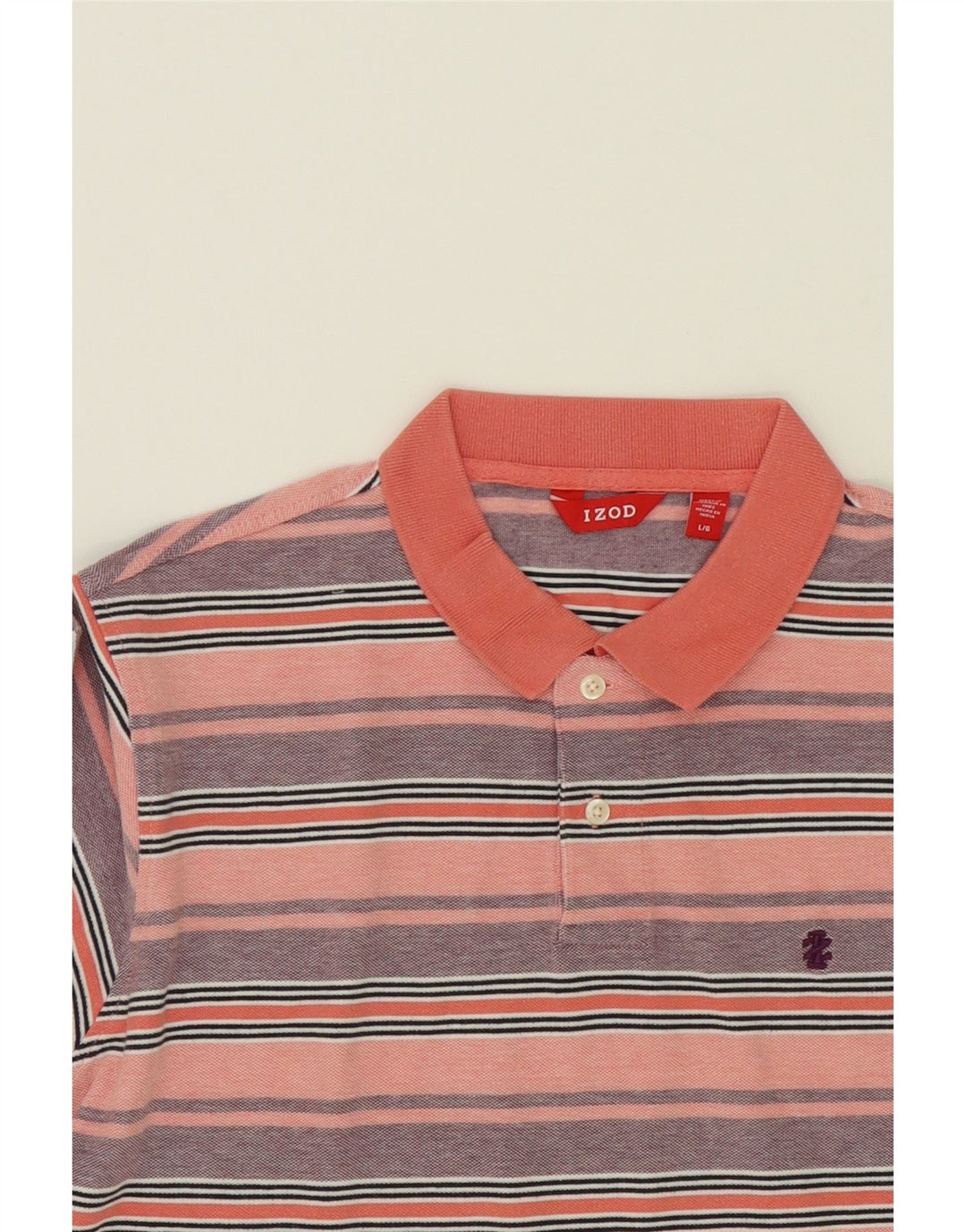 IZOD Mens Polo Shirt Large Pink Striped Cotton Vintage Izod and Second-Hand Izod from Messina Hembry 