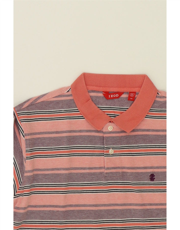 IZOD Mens Polo Shirt Large Pink Striped Cotton Vintage Izod and Second-Hand Izod from Messina Hembry 