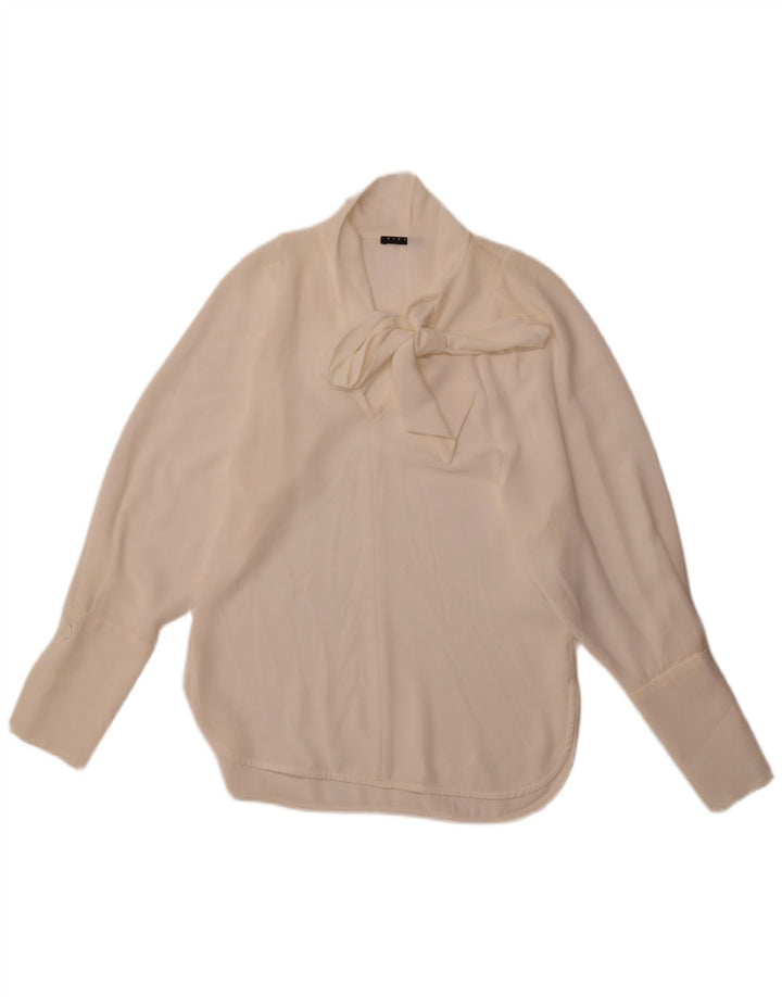 Женская блузка свободного кроя Sisley с завязкой спереди, Великобритания 6 XS, белый полиэстер