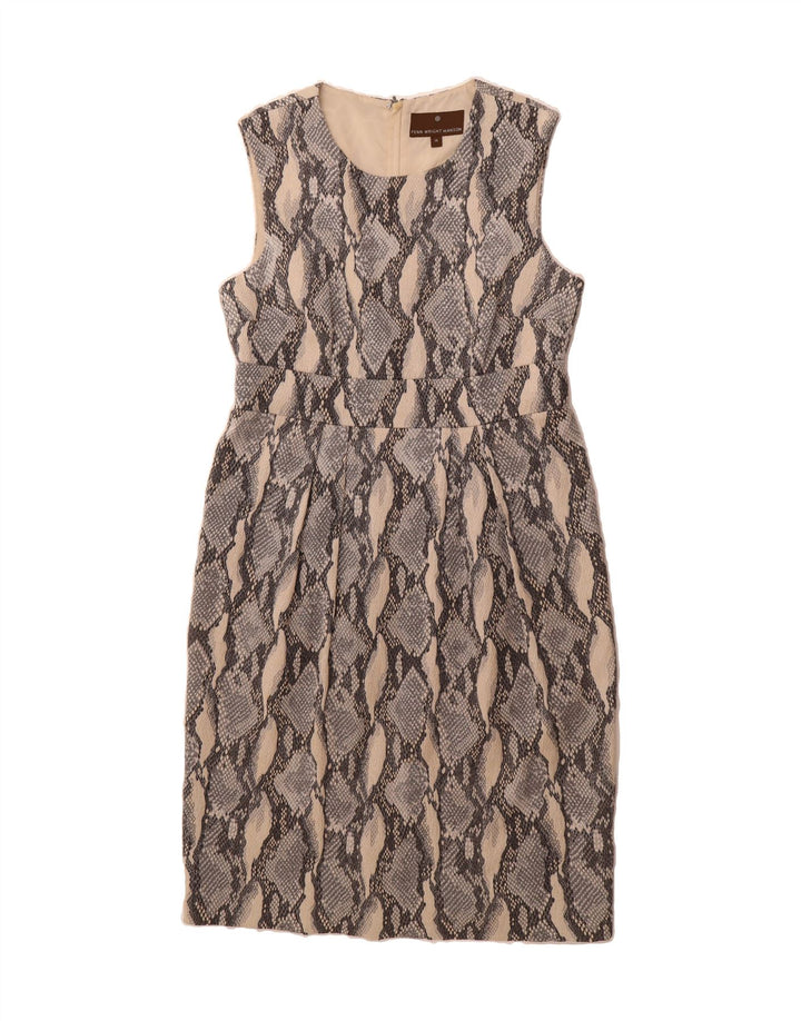 FENN WRIGHT MANSON Womens Sheath Dress UK 14 Large Grey Animal Print Vintage Fenn Wright Manson and Second-Hand Fenn Wright Manson from Messina Hembry 