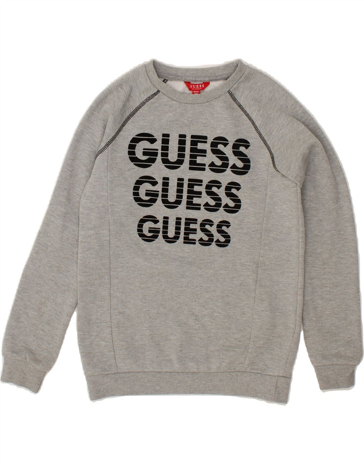 GUESS Boys Graphic Sweatshirt Jumper 11-12 Years Grey Cotton Vintage Guess and Second-Hand Guess from Messina Hembry 