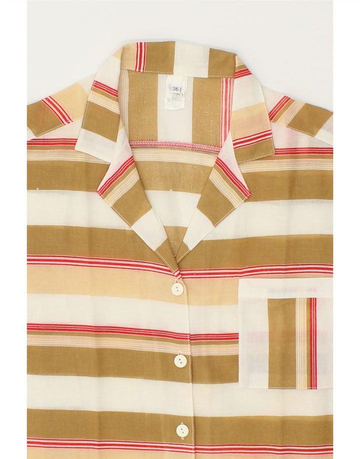 VINTAGE Womens Short Sleeve Shirt EU 36 Small Beige Striped Polyester Vintage Vintage and Second-Hand Vintage from Messina Hembry 
