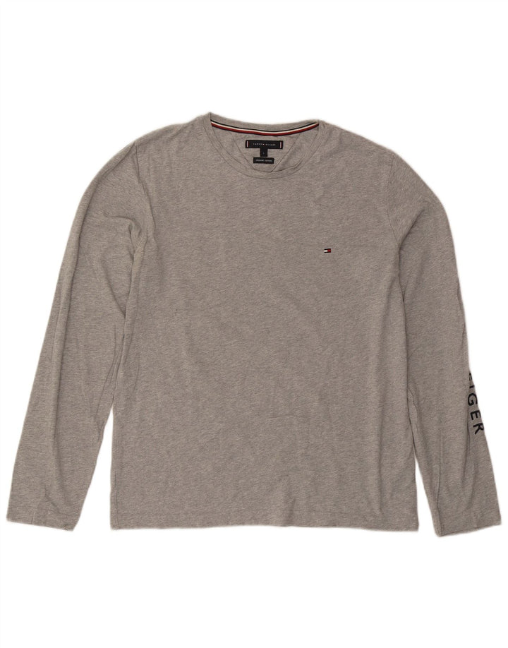 Tommy Hilfiger Мужской топ с рисунком, длинный рукав, большой серый хлопок с крапинками
