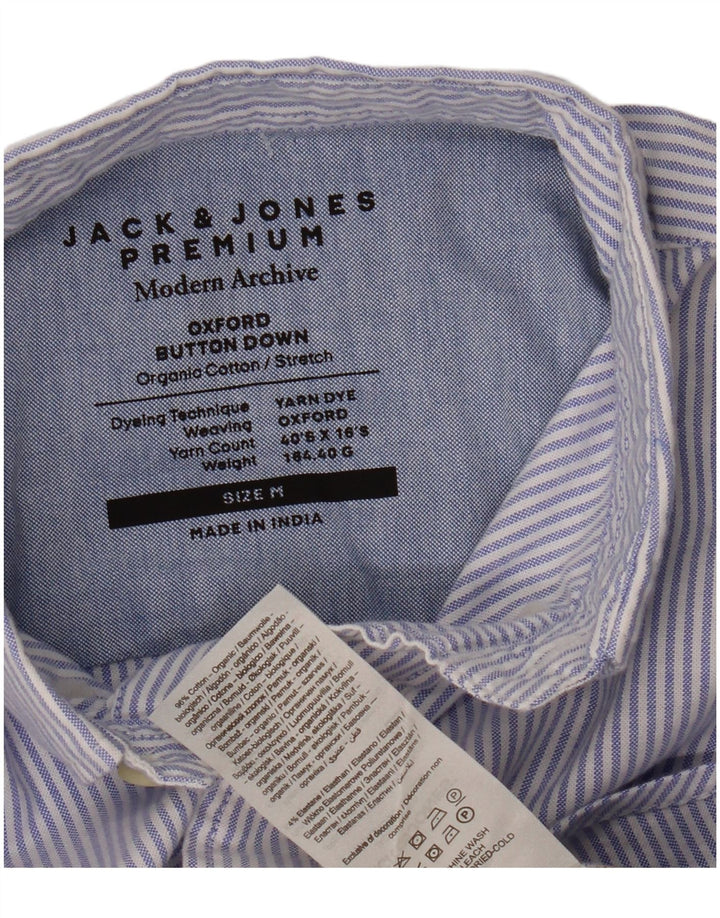 Мужская оксфордская рубашка Jack & Jones из хлопка синего цвета в тонкую полоску