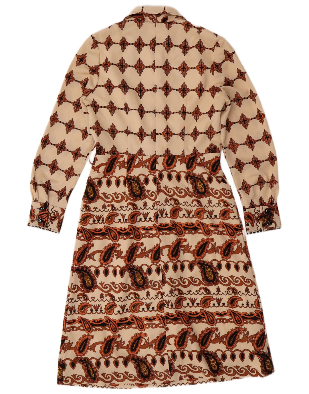 VINTAGE Womens Pullover Shirt Dress UK 12 Medium Beige Paisley