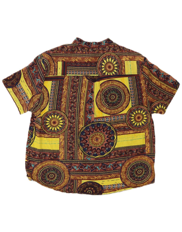 Винтажная мужская пуловерная рубашка с коротким рукавом, хлопковая рубашка среднего желтого цвета с геометрическим рисунком