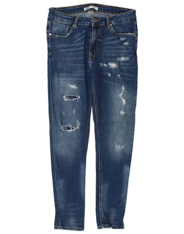 Мужские потертые узкие джинсы Zara EU 42, большие W32 L32, синие, хлопок