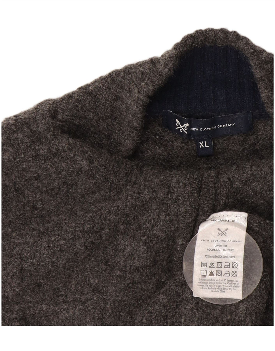 Crew Clothing Мужской джемпер с воротником на молнии, свитер XL, серая шерсть