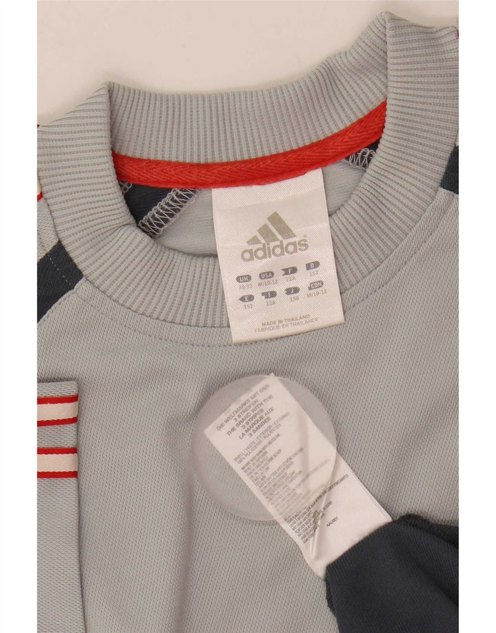 Футболка Adidas для мальчиков, топ 11–12 лет, серый полиэстер с цветными блоками