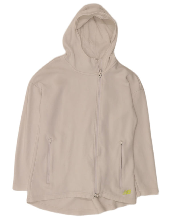 NEW BALANCE Womens Oversized Longline Zip Hoodie Sweater UK 10 Small White