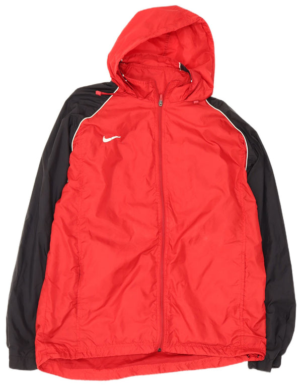 Мужская дождевик с капюшоном Nike UK 42/44, большой красный нейлон с цветными блоками