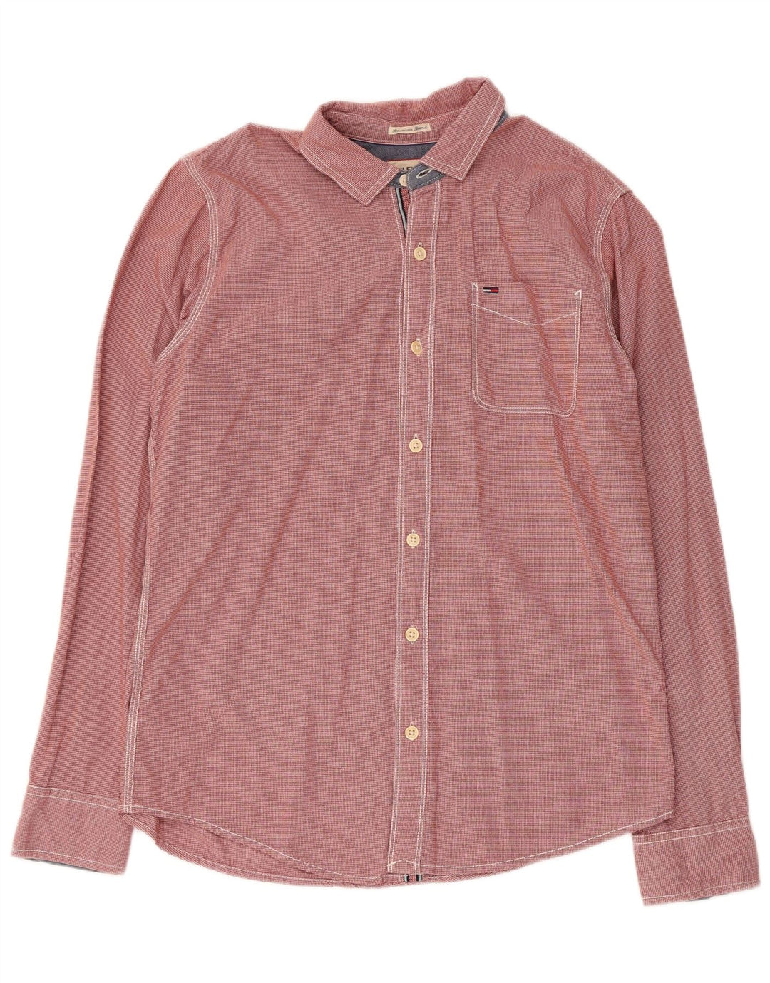 Мужская рубашка Tommy Hilfiger среднего красного цвета из хлопка с узором «гусиные лапки»