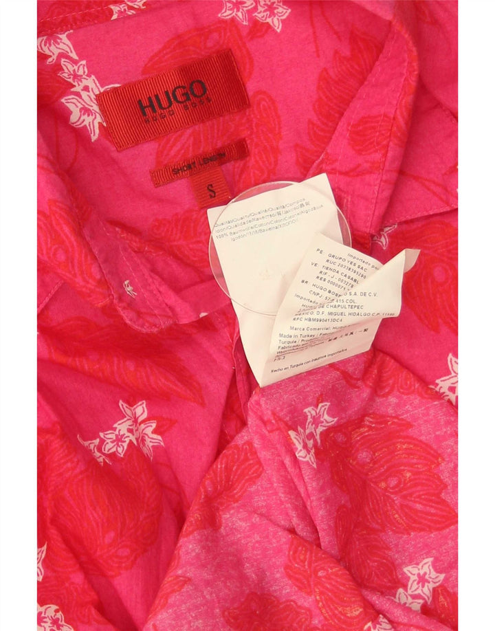 Мужская рубашка Hugo Boss, маленькая розовая, хлопковая с цветочным принтом