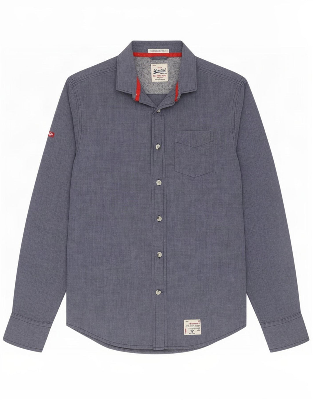 Superdry Мужская рубашка, средний синий хлопок