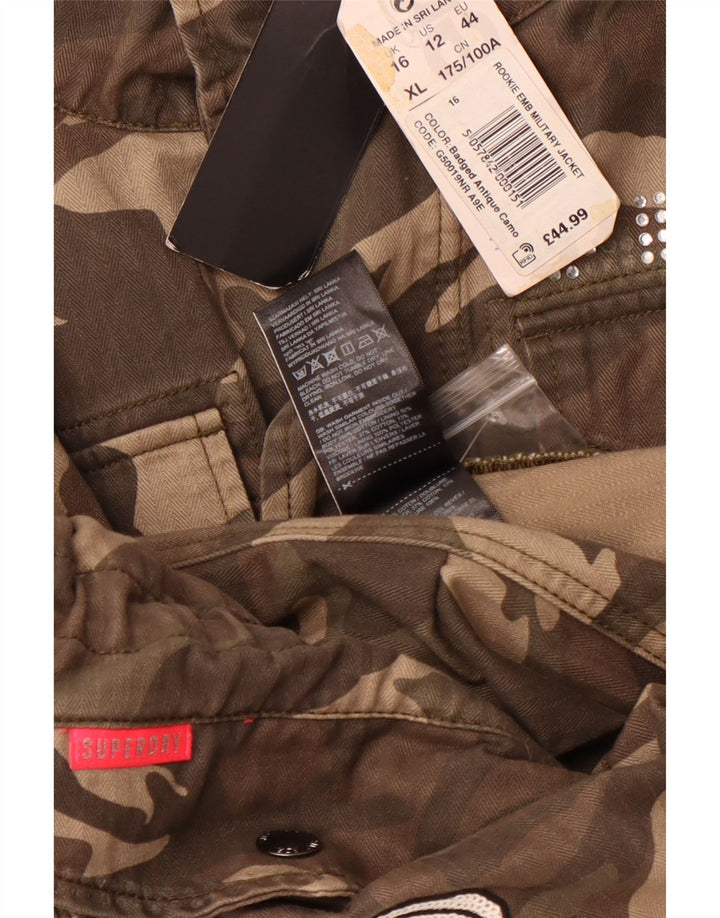 SUPERDRY Женская куртка в стиле милитари с графическим рисунком UK 16, большой зеленый камуфляж