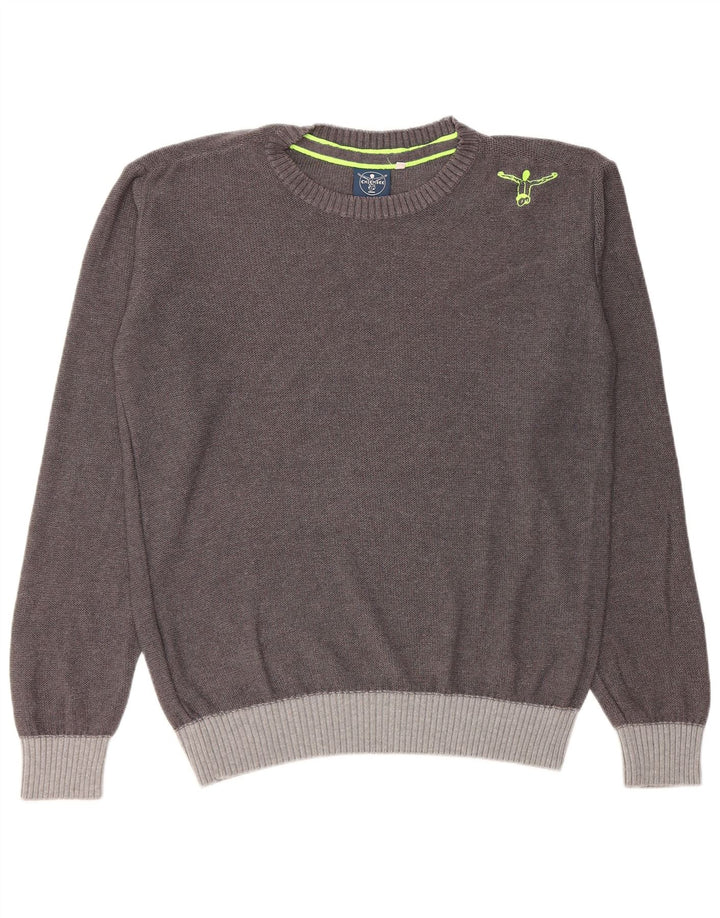 CHIEMSEE Мужской джемпер с круглым вырезом, хлопковый свитер среднего серого цвета с цветными блоками