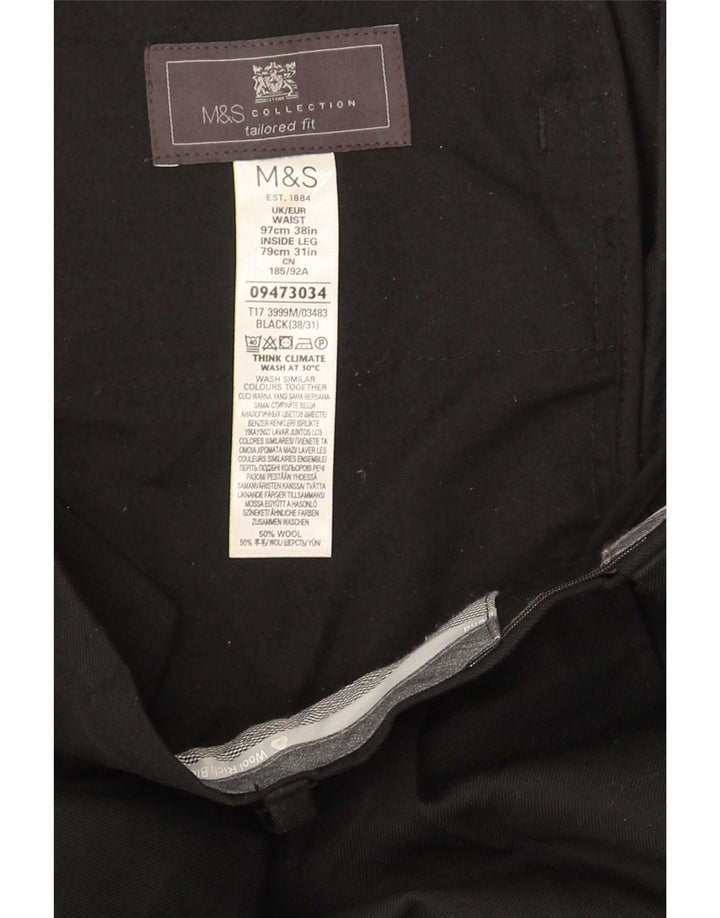 Мужские костюмные брюки строгого покроя Marks & Spencer W38 L31, черная шерсть