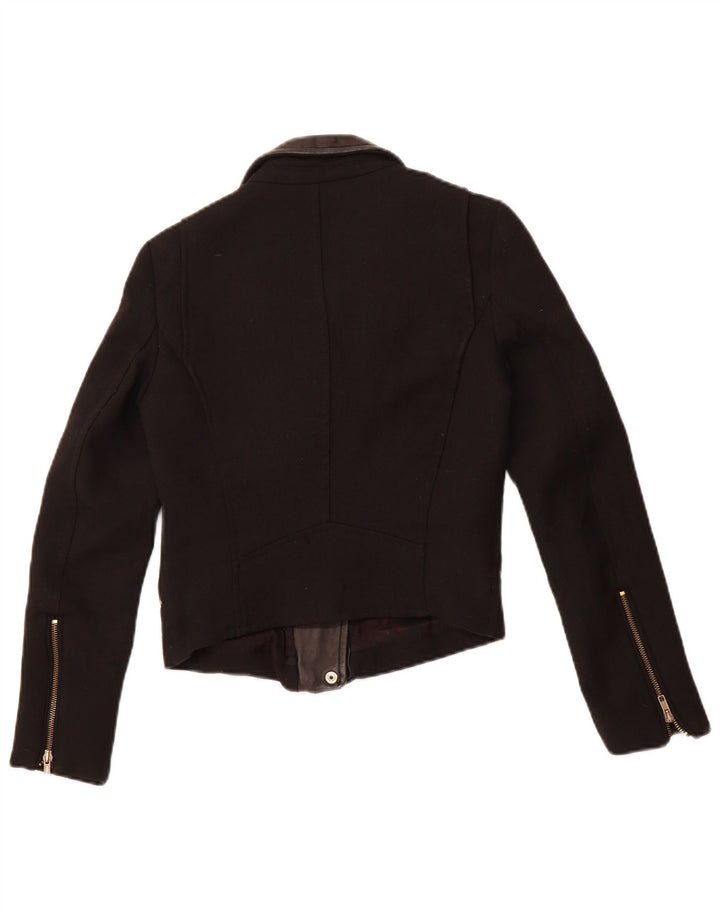 Женская укороченная байкерская куртка ZARA UK 6 XS, черный полиэстер