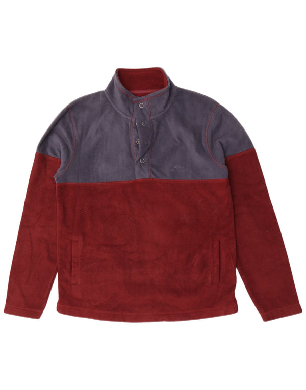 WEIRD FISH Mens Button Neck Fleece Jumper Large Maroon Colourblock