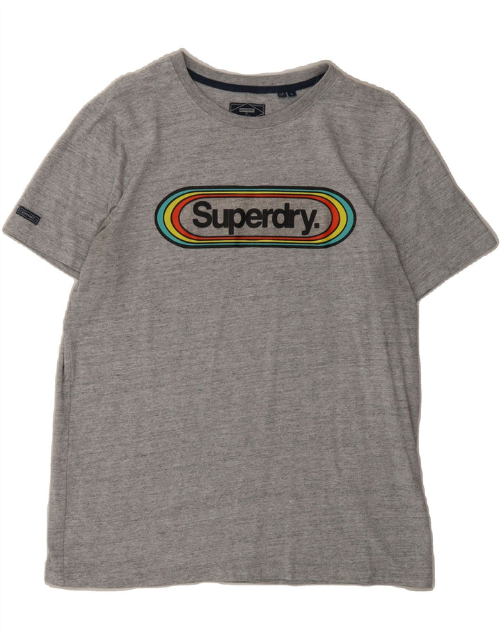 SUPERDRY Mens Graphic T-Shirt Top Large Grey Flecked Vintage Superdry and Second-Hand Superdry from Messina Hembry 