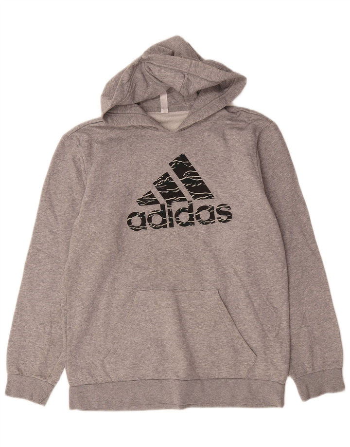 Мужской джемпер с капюшоном Adidas с графическим рисунком, средний серый, хлопок