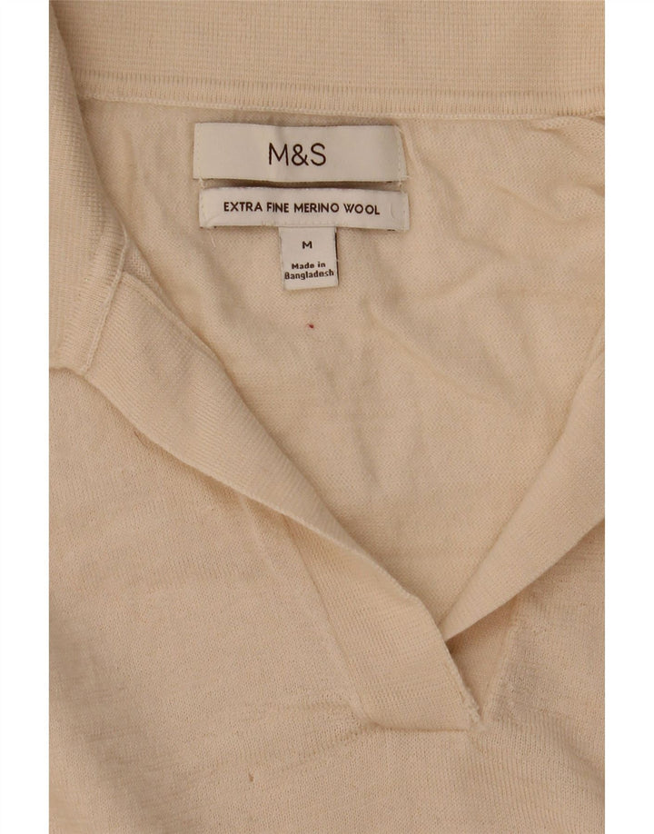 Женский джемпер с воротником-поло Marks & Spencer, Великобритания, 12, средний, бежевый, шерстяной