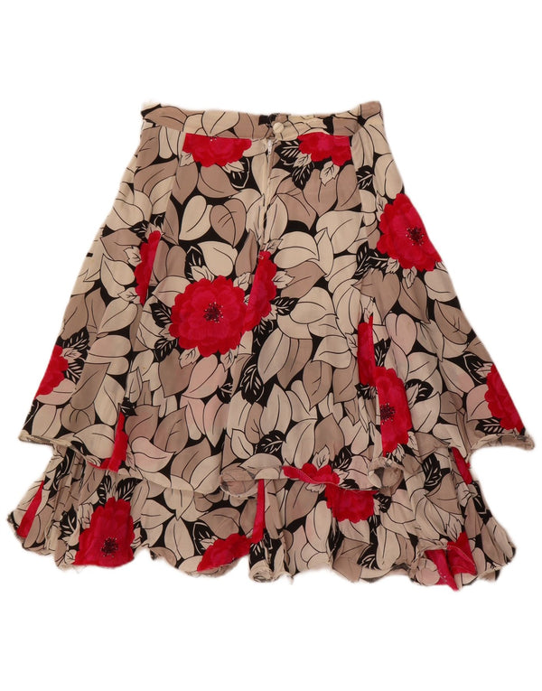 Винтажная женская многоярусная юбка с высокой талией, средний размер W26, разноцветный цветочный принт