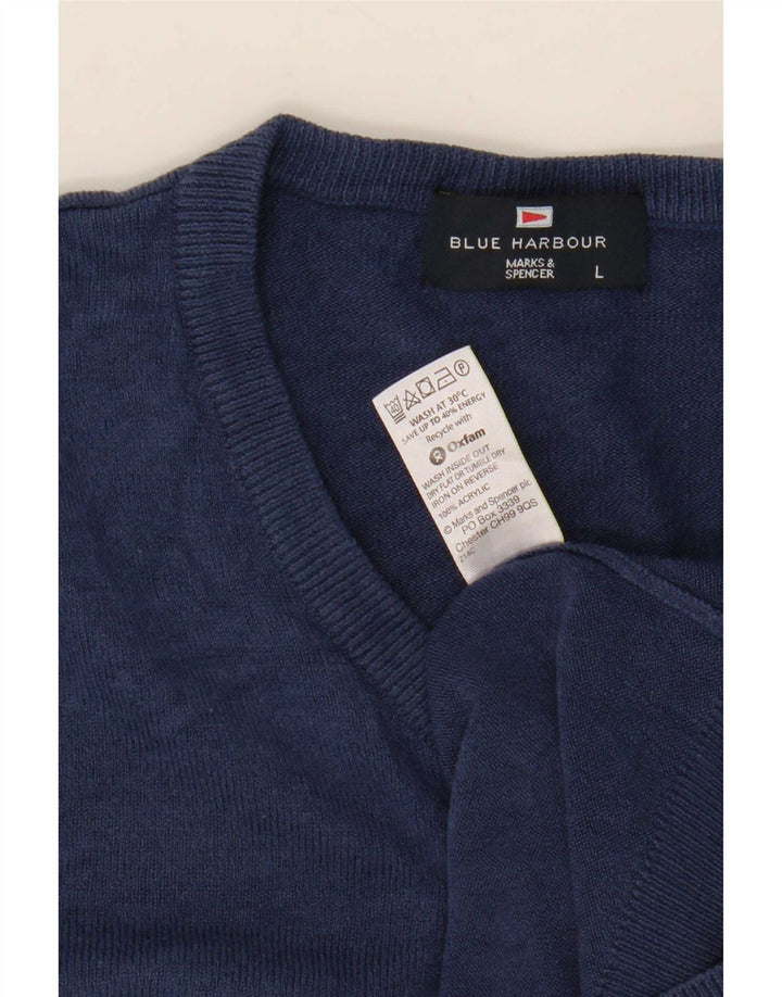 Мужской джемпер с v-образным вырезом Marks & Spencer Blue Harbour, большой темно-синий