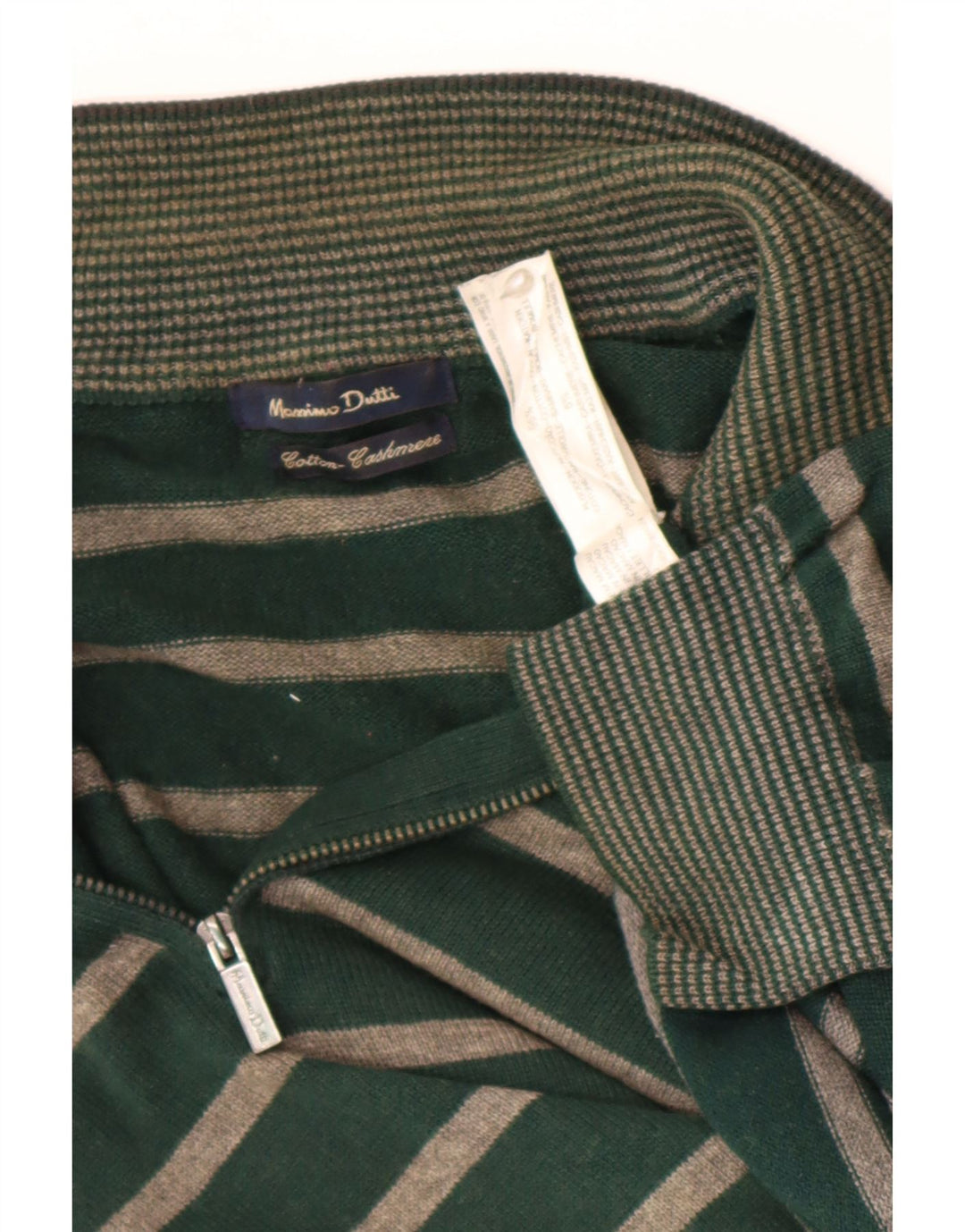 Мужской джемпер с воротником на молнии Massimo Dutti, хлопковый свитер в большую зеленую полоску