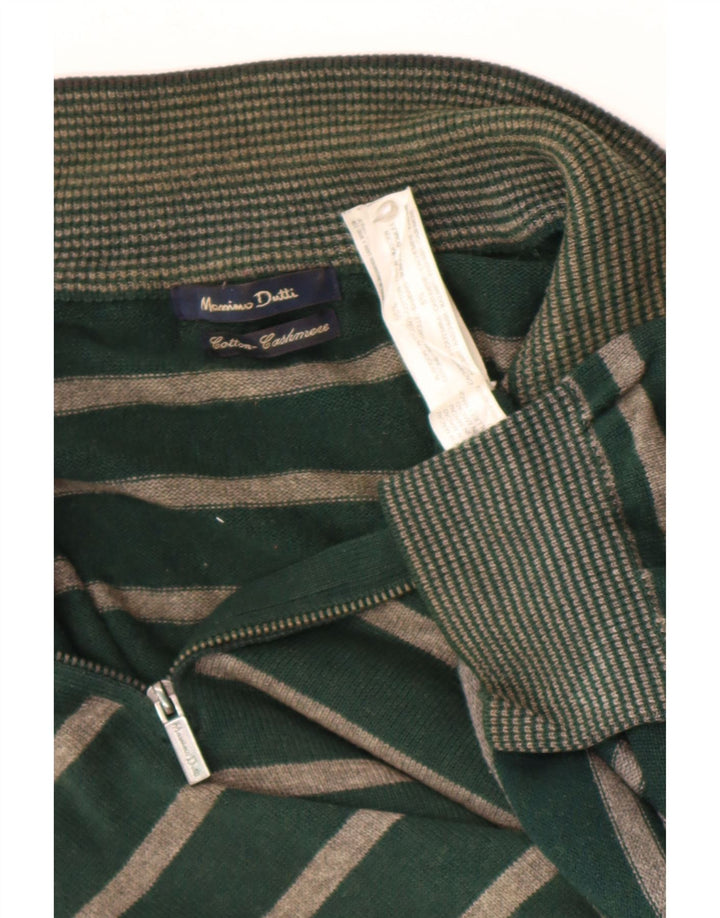 Мужской джемпер с воротником на молнии Massimo Dutti, хлопковый свитер в большую зеленую полоску