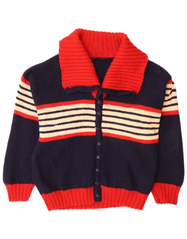Vintage Womens Cardigan Sweater UK 14 Large Navy Blue Striped