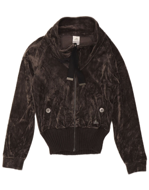 Женский бархатный спортивный костюм ADIDAS, верхняя куртка UK 12, средний серый хлопок