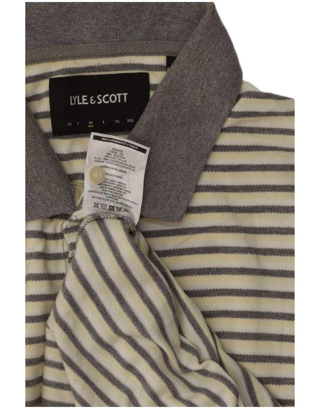 Мужская рубашка-поло Lyle & Scott в белую полоску среднего размера, хлопковая