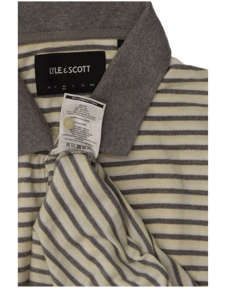 Мужская рубашка-поло Lyle & Scott в белую полоску среднего размера, хлопковая