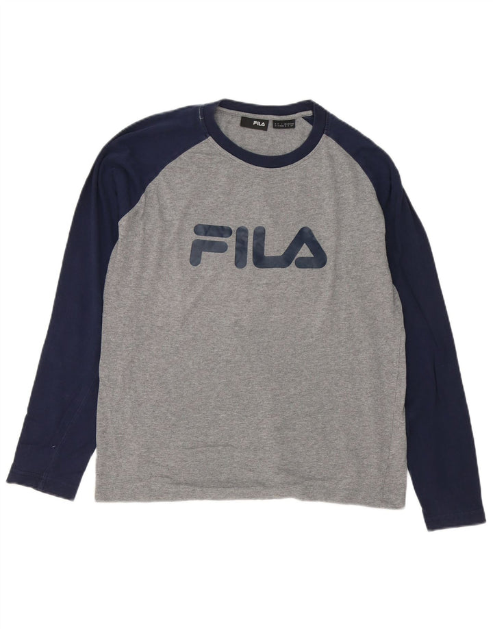 Fila Мужской топ с рисунком, длинный рукав, маленький серый, хлопок с цветными блоками