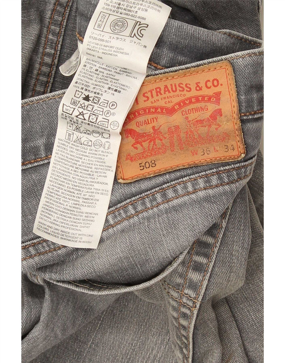Мужские зауженные джинсы Levi's 508 W36 L34 Серые хлопковые