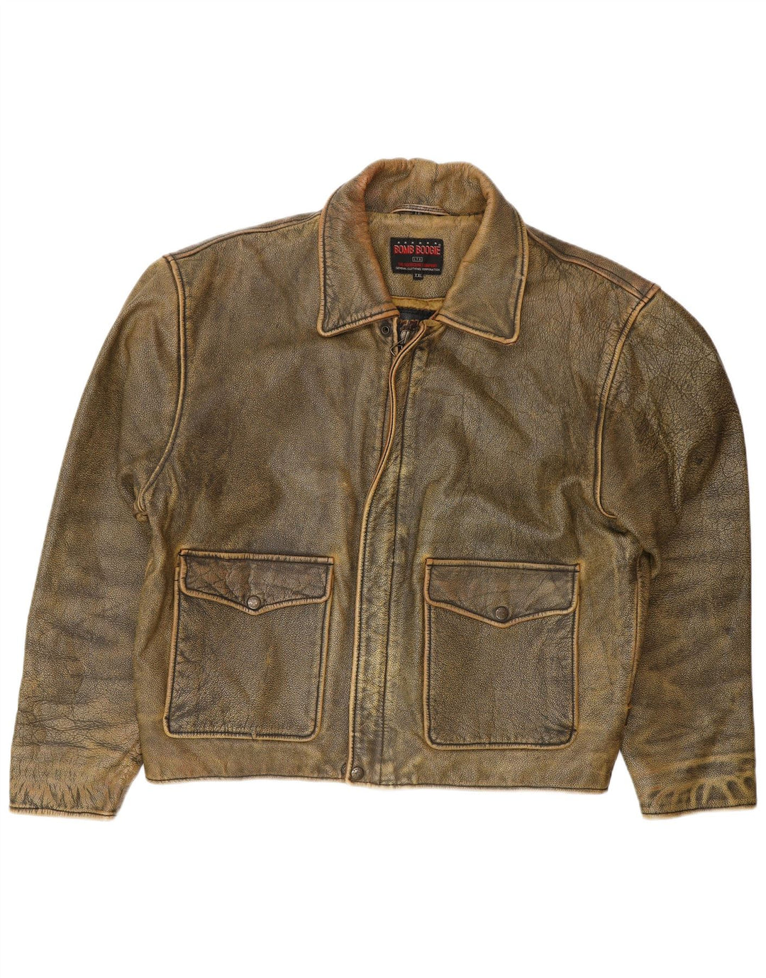 Мужская кожаная куртка BOMB BOOGIE UK 44 2XL Коричневая кожаная байкерская куртка