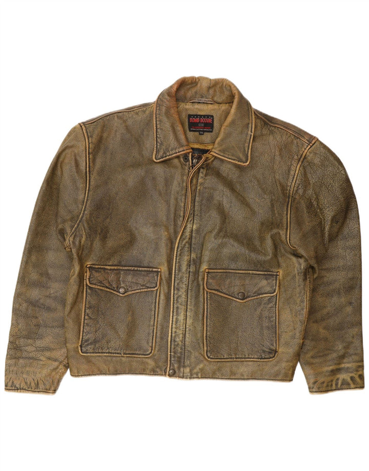 Мужская кожаная куртка BOMB BOOGIE UK 44 2XL Коричневая кожаная байкерская куртка