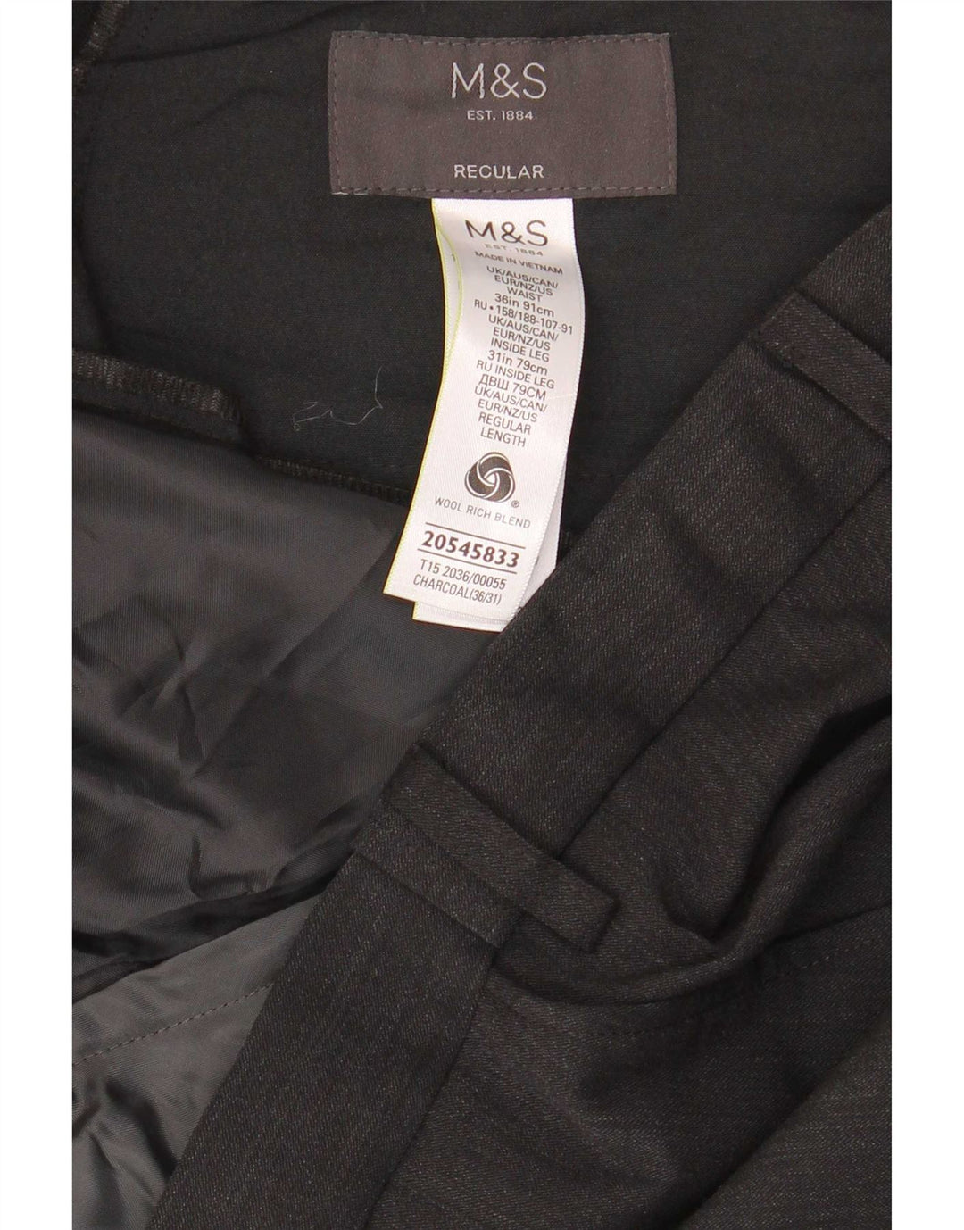 Мужские костюмные брюки классического кроя Marks & Spencer W36 L31 серые шерстяные