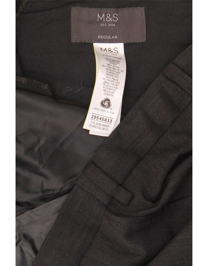 Мужские костюмные брюки классического кроя Marks & Spencer W36 L31 серые шерстяные