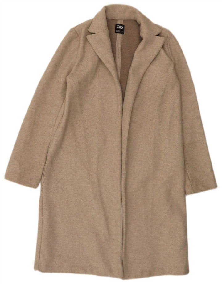 ZARA Womens Oversized Open Overcoat UK 10 Small Beige Polyester