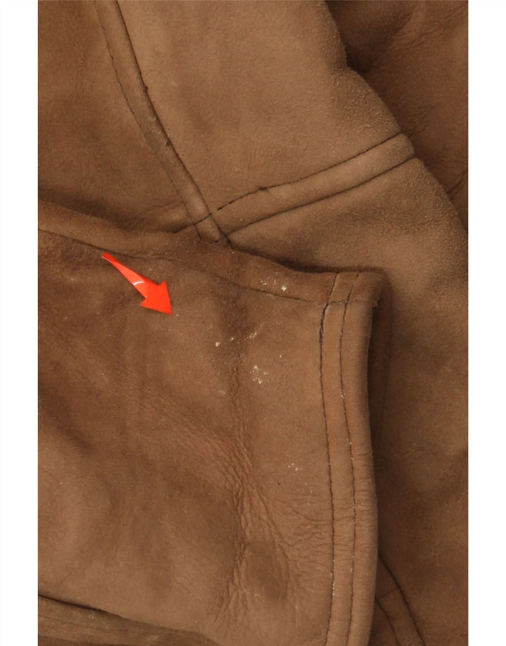 Винтажное мужское двубортное пальто из овчины IT 52 XL Коричневое